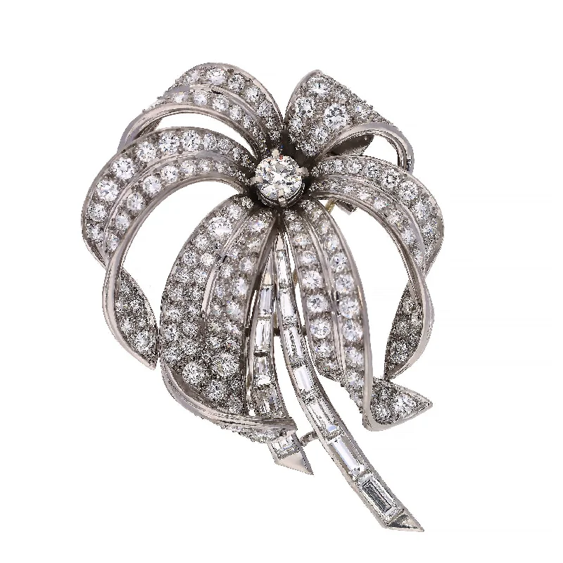 charm brooches for women-Platinum Palm Tree Round Brilliant Diamond Brooch/Pin