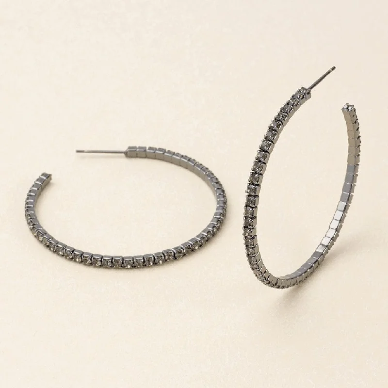 bridal stud earrings for women-Sparkle & Shine Large Rhinestone Hoop Earrings - Greige Gunmetal