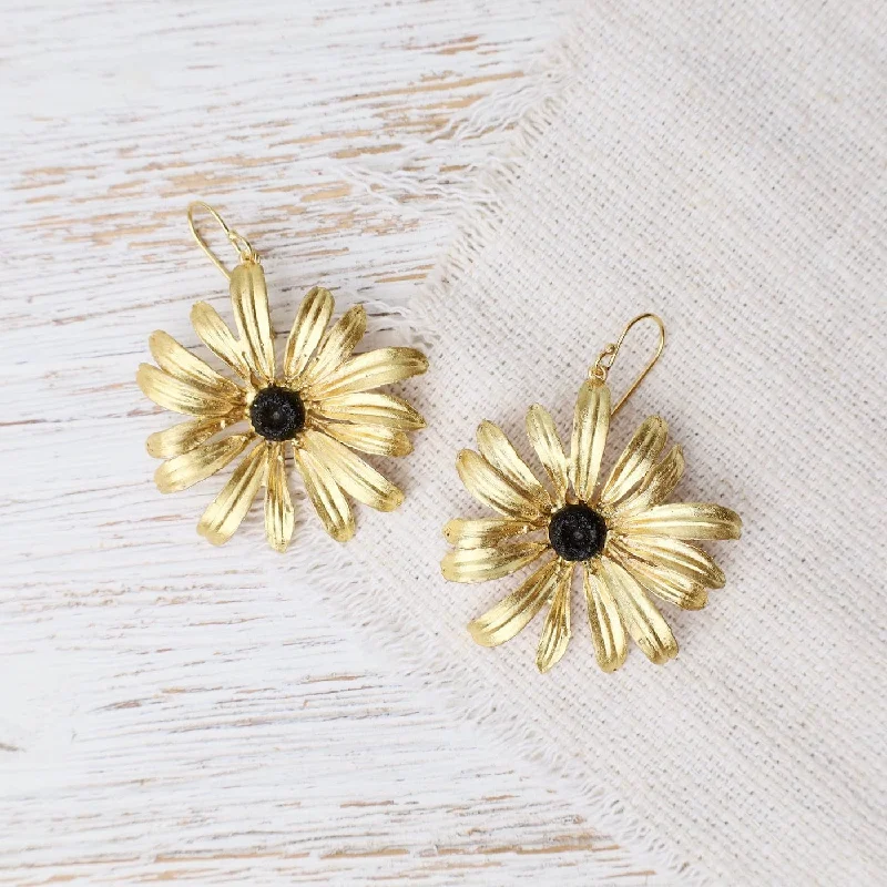 pearl drop earrings for women-Black Eyed Susan Wire Earrings