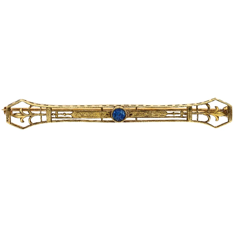 casual pin brooches for women-Vintage 14K Yellow Gold Sapphire Pin/Brooch