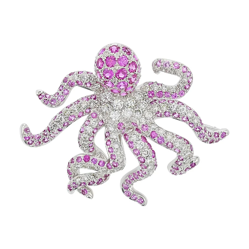 big brooches for women-18K Pink Sapphire and Diamond Octopus Brooch