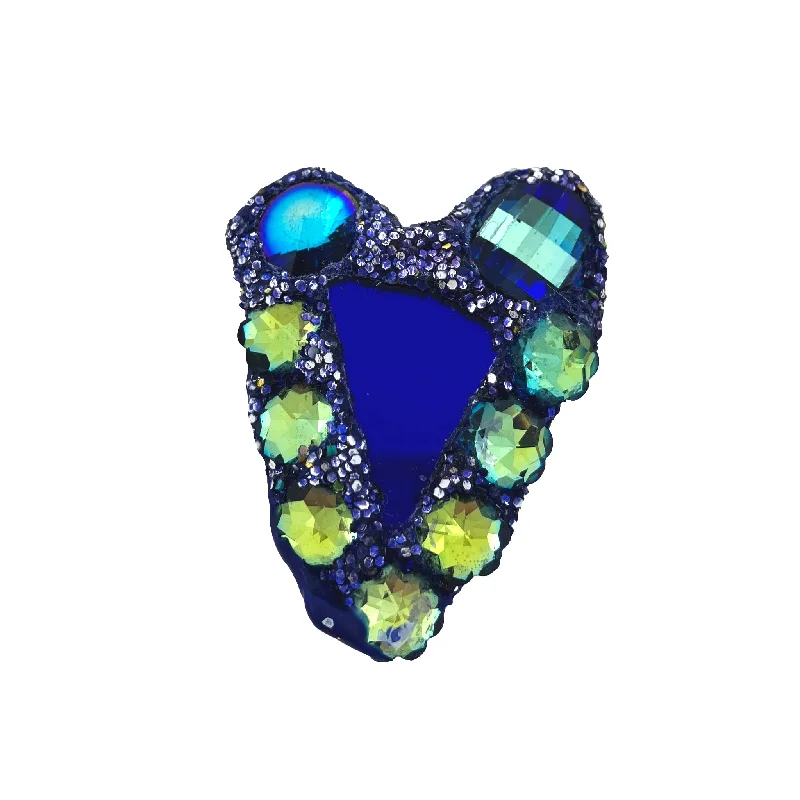 bohemian brooches for women-BLUE CRYSTAL HEART BROOCH, 2022