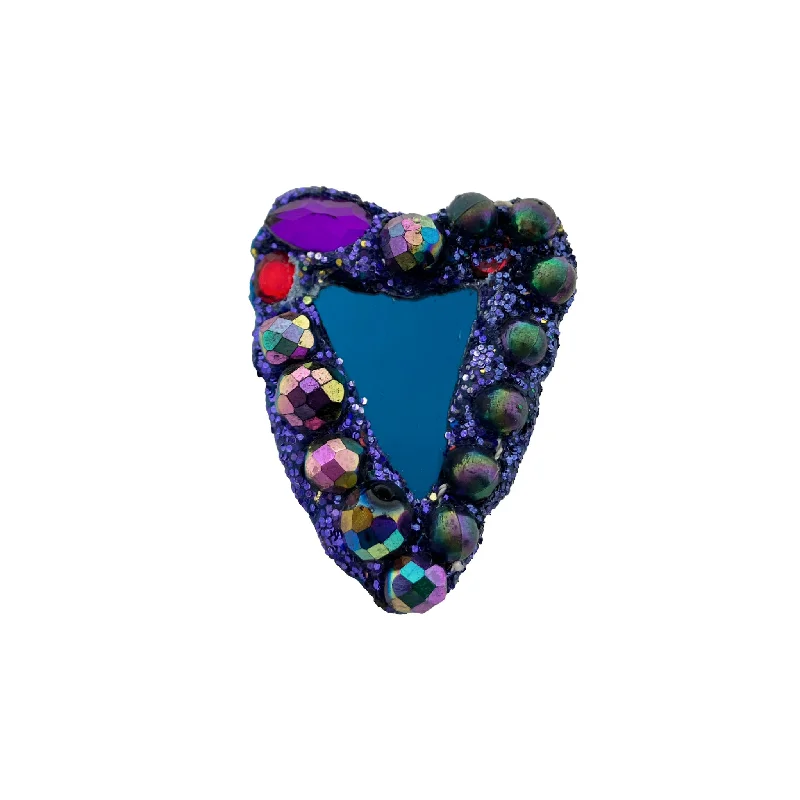 minimal brooches for women-BLUE DISCO CRYSTAL HEART BROOCH, 2023