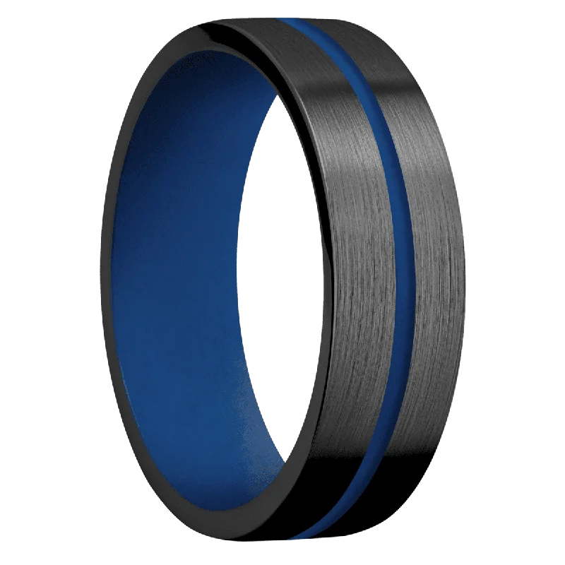 contemporary engagement rings for women-Zirconium with Satin Finish and Royal Blue Inlay and Royal Blue