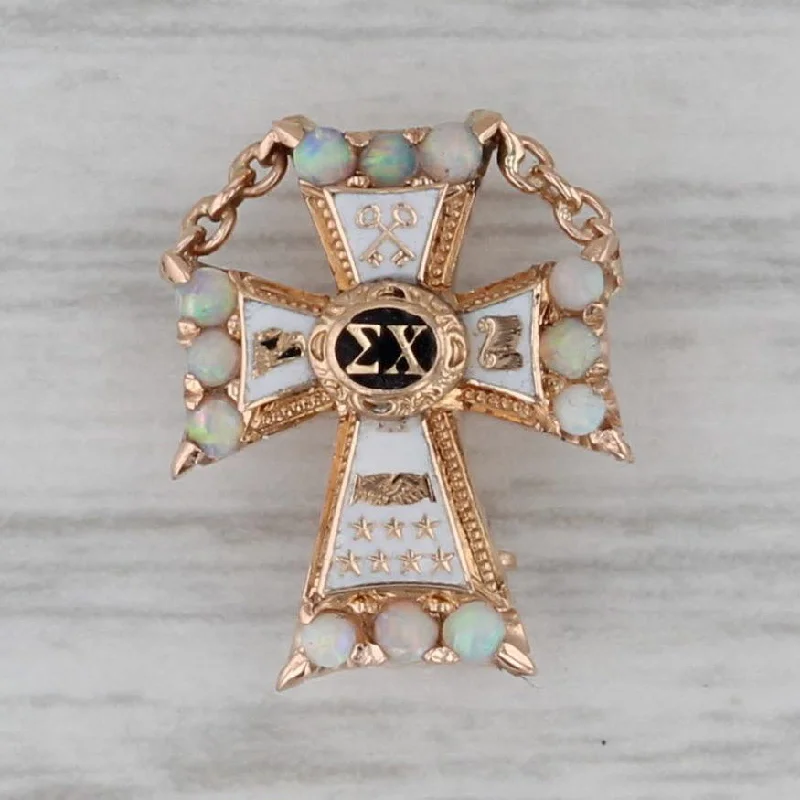 luxury solitaire engagement rings for women-Sigma Chi Mini Sweetheart Badge Opal Cross Auld Vintage Fraternity Pin