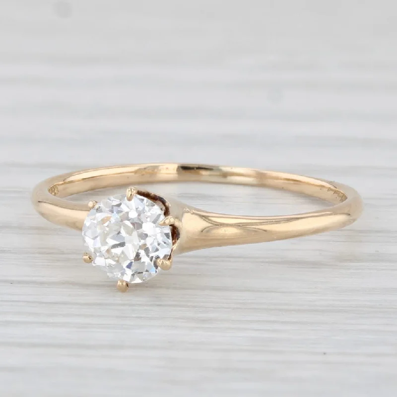 engagement rings with multiple diamonds for women-Antique William Wise & Son 0.54ct Diamond Solitaire Ring 18k Gold Old Euro Cut