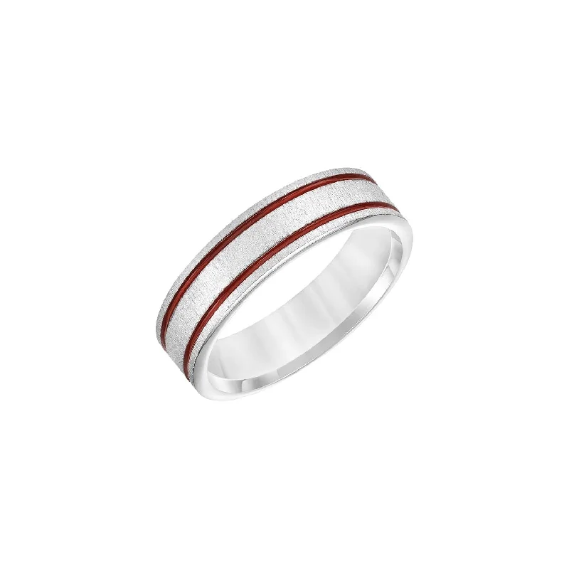 art deco engagement rings for women-Red Stripe 6mm Band