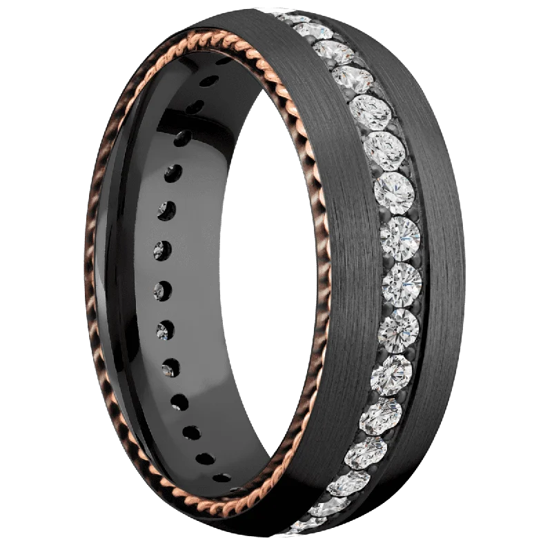 engagement rings with diamonds for women-Zirconium with Satin Finish and 14K Rose Gold Inlay