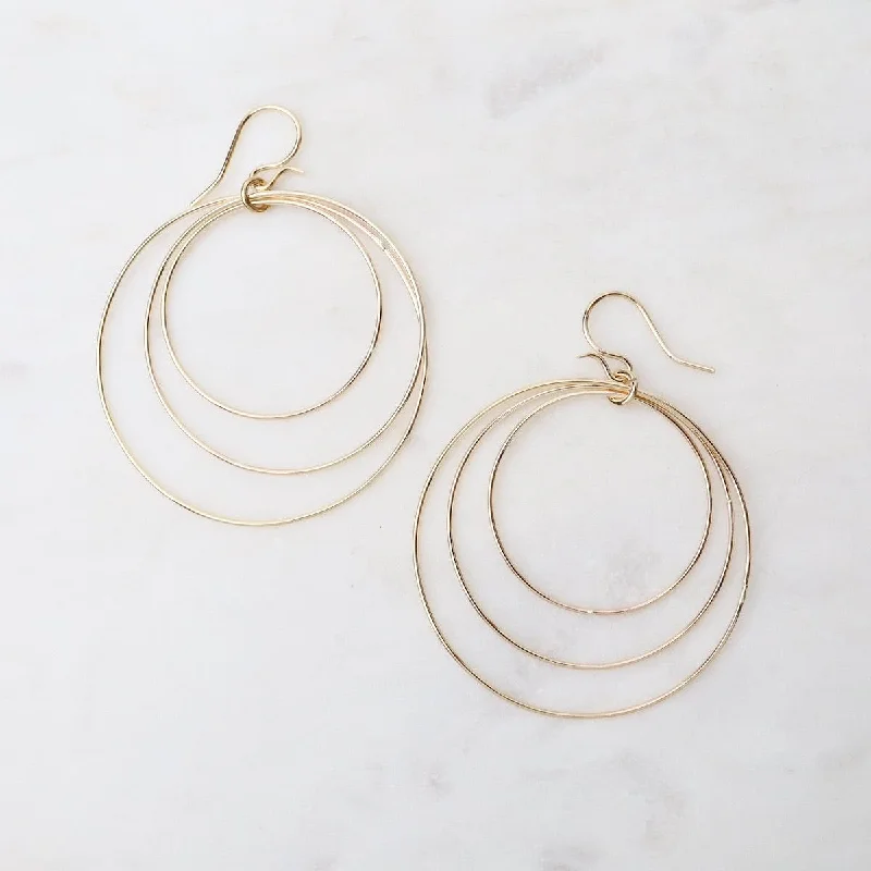 clip-on earrings for women-Three Circles Large Earrings - Gold Filled