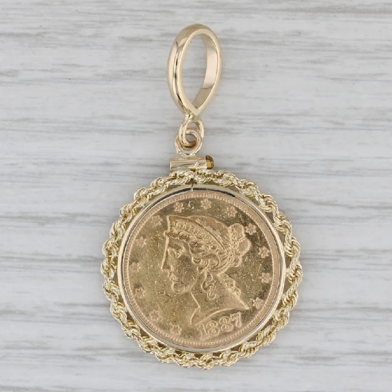 halo diamond engagement rings for women-1887 5 Dollar Liberty Head Coin Pendant 14k Yellow Gold