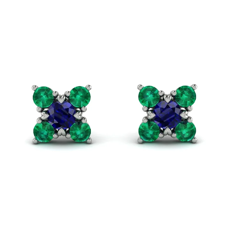 cute earrings for women-Geometrical 5 Sapphires Stud Earrings - Noa No. 30