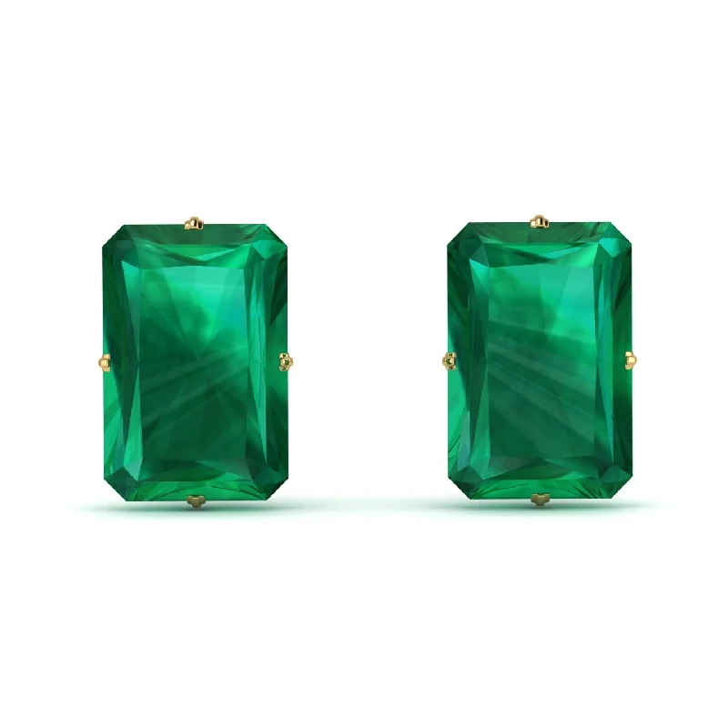 dangling earrings for women-Hidden Halo Emerald Cut Emerald Earrings  - Vanessa No. 64