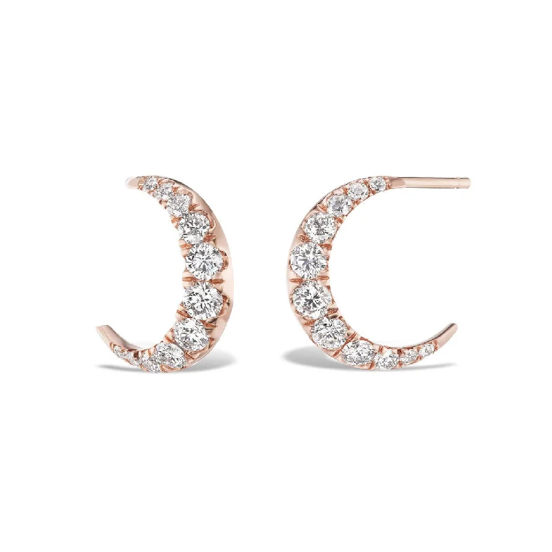 stud hoop earrings for women-25 MM DIAMOND MOON HOOPS