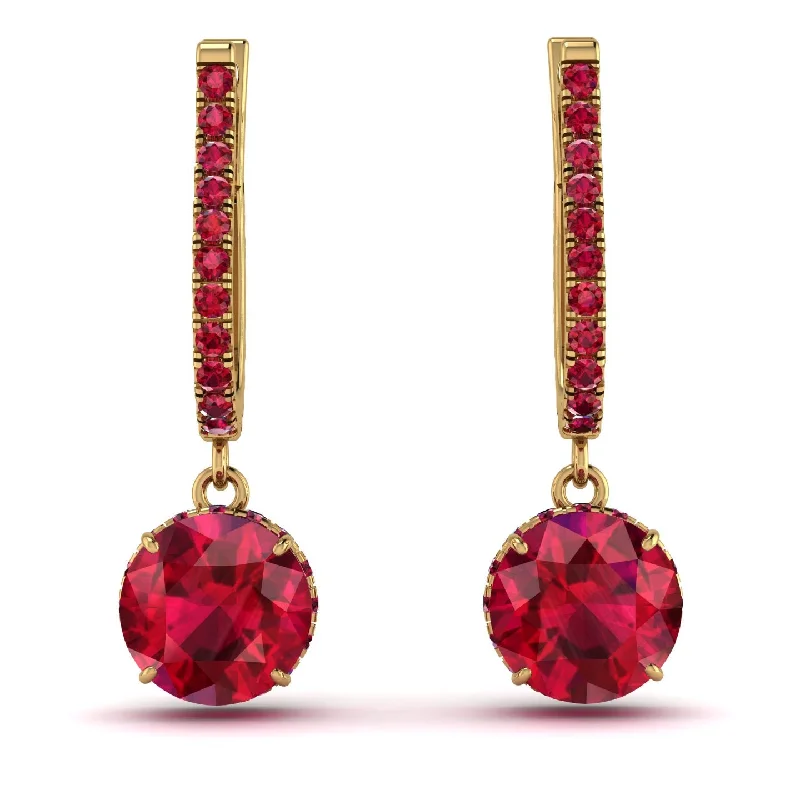 pearl earrings for women-Ruby Dangle Earrings With Hidden Halo - Adaline No. 55