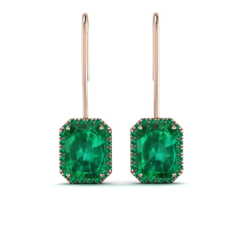 trendy hoop earrings for women-Halo Emerald Cut Emerald Earrings - Izabella No. 20