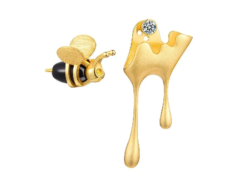 bridal stud earrings for women-Dripping Honey & Bee Earring II