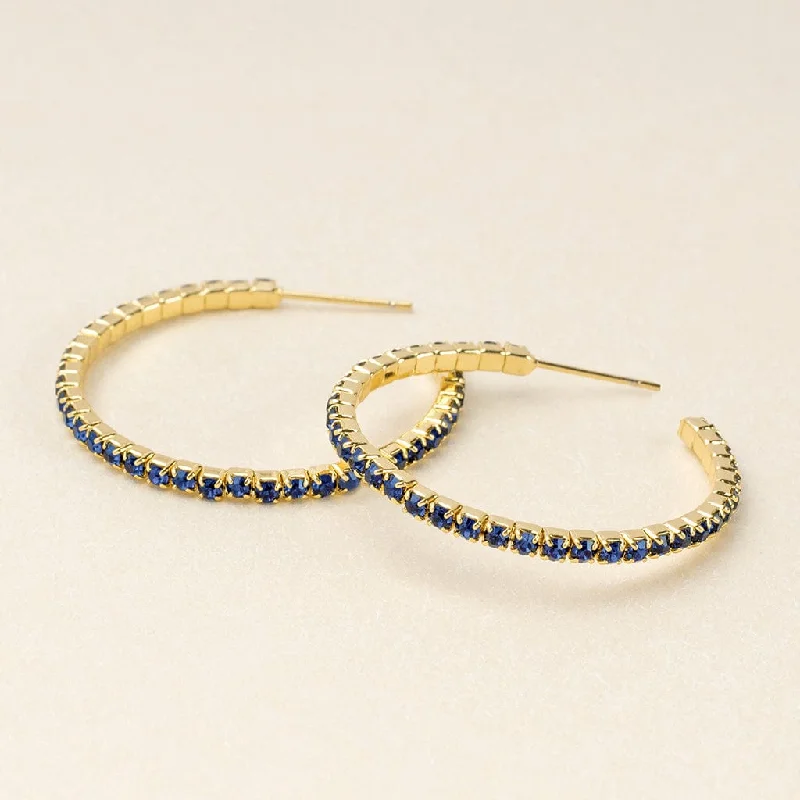 party stud earrings for women-Sparkle & Shine Small Rhinestone Hoop Earrings - Montana Blue