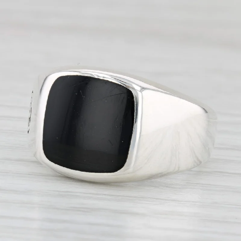 customized diamond engagement rings for women-David Yurman Onyx Solitaire Signet Ring Sterling Silver Size 9.75 Men's