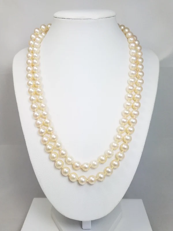 chain necklaces for women-Classic 40" Natural Cultured Akoya Saltwater Pearl Strand