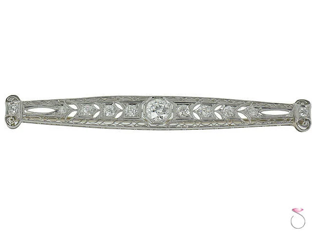 winter brooches for women-Art Deco 1.60ctw Diamond Bar Pin Brooch in Platinum