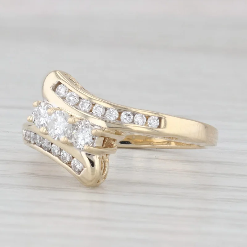 vintage style diamond engagement rings for women-0.50ctw Diamond 3-Stone Bypass Ring 14k Yellow Gold Size 7