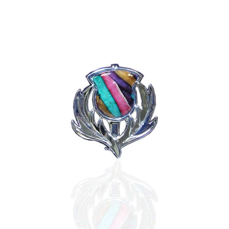 colorful enamel brooches for women-Heathergems Thistle Brooch In Silver