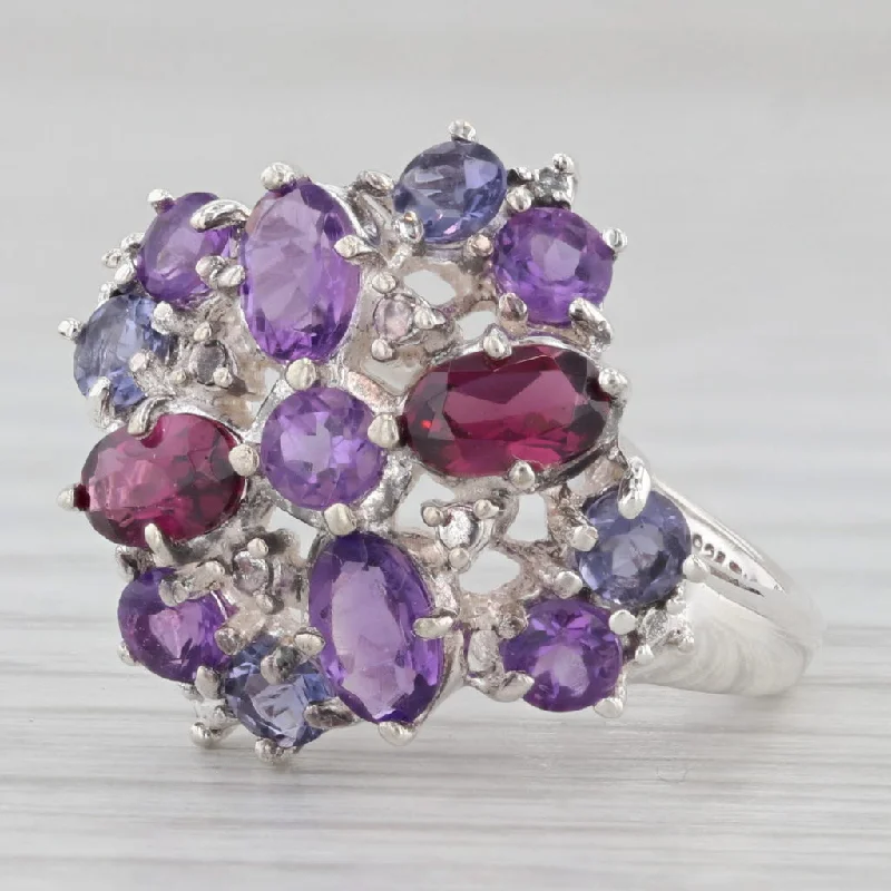 unique engagement rings for women-2.14ctw Amethyst Garnet Iolite Cluster Ring Sterling Silver Size 6.25