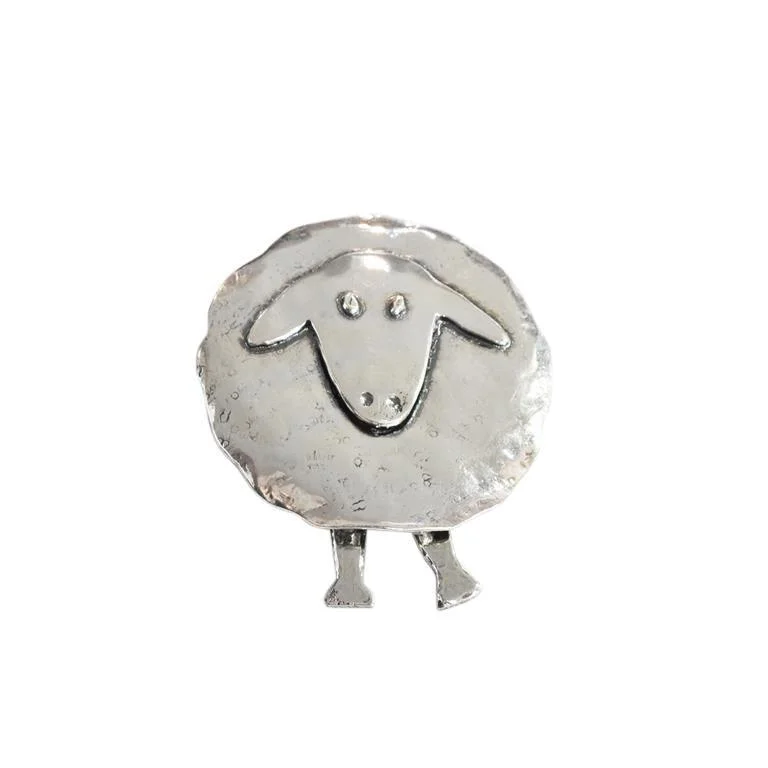 pearl-encrusted brooches for women-Sterling Silver Sheep Brooch with Articulated Legs