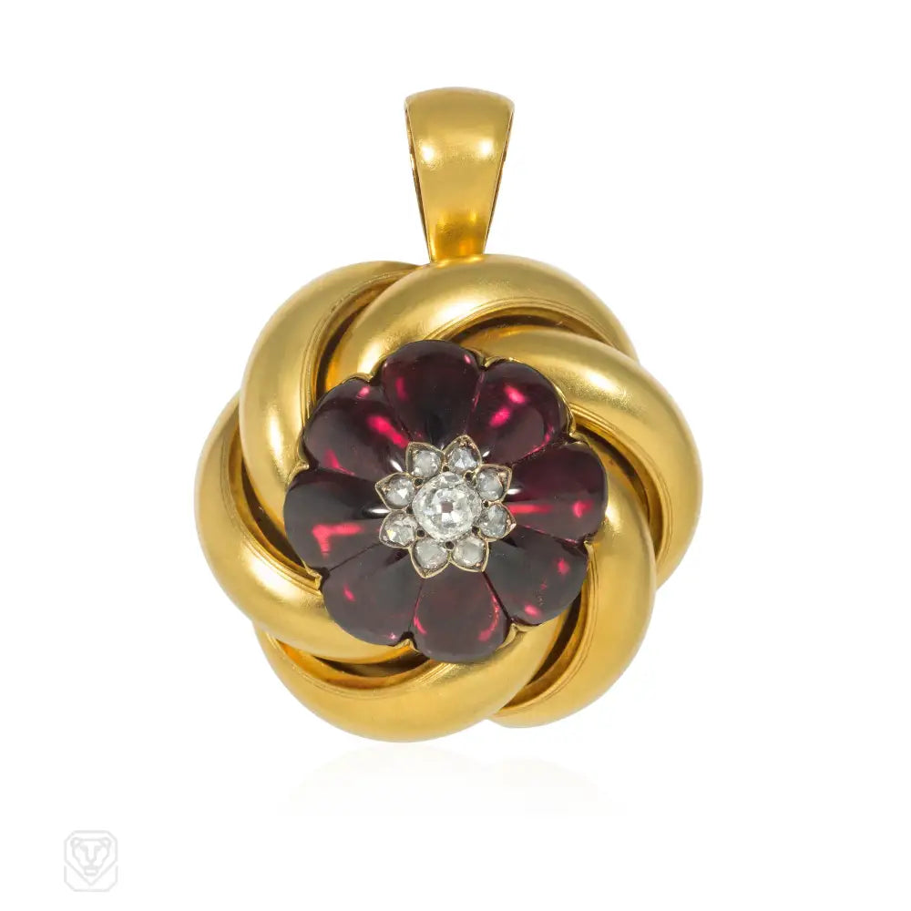 colorful gemstone brooches for women-Antique English garnet love knot pendant/brooch