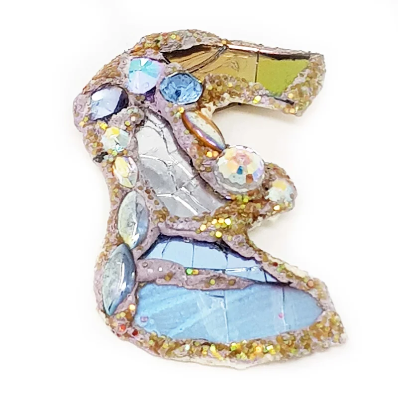 holiday brooches for women-LETTER E - PALE BLUE BROOCH