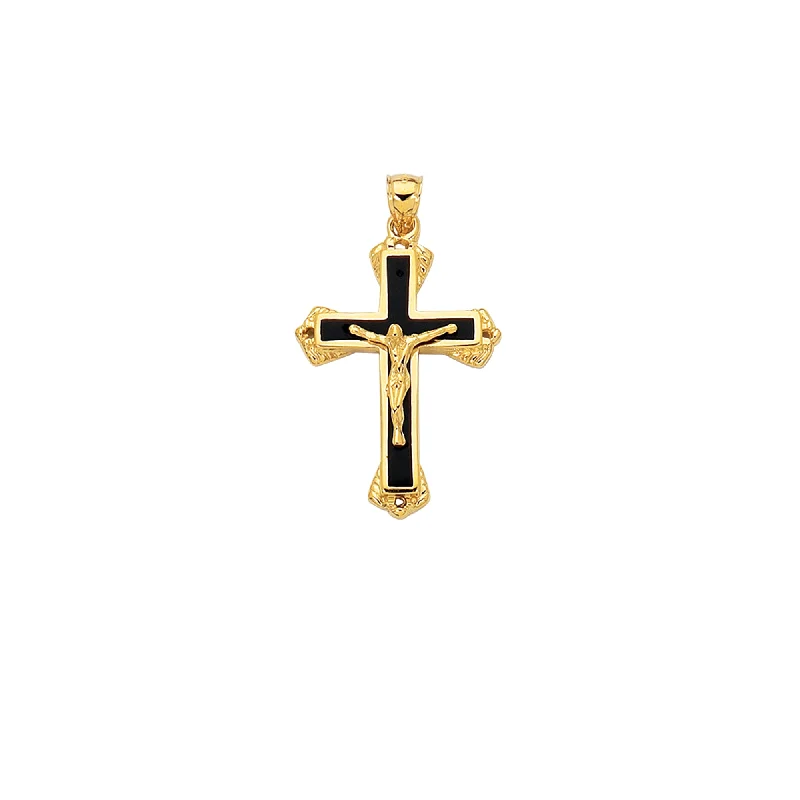 bar necklaces for women-14K Gold Black Enamel Crucifix Cross