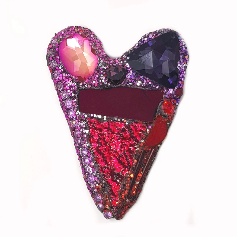 flower brooches for women-RED, PINK AND PURPLE HEART BROOCH