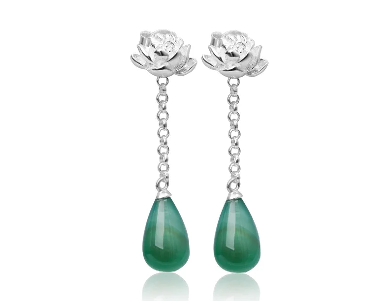 office earrings for women-Agate Lotus Earring