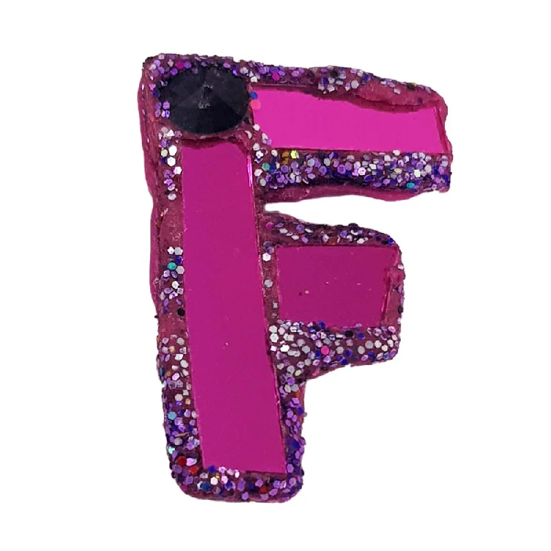 elegant pearl brooches for women-LETTER F -  PURPLE BROOCH