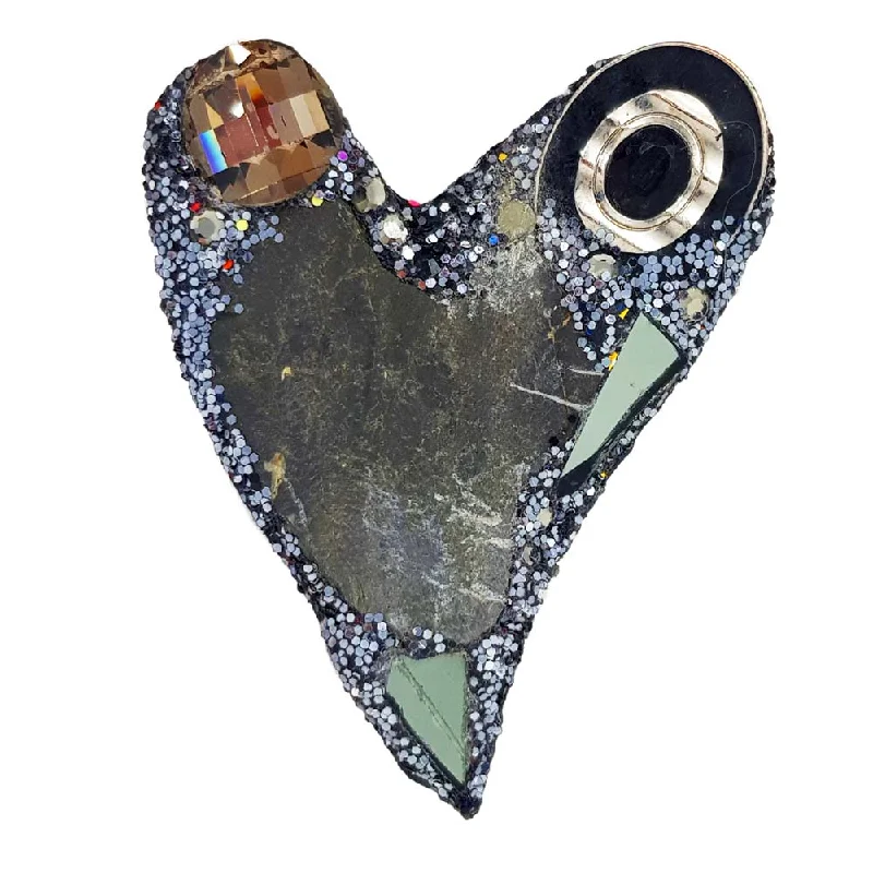 chic brooches for women-GREY HEART BROOCH - TENBY BEACH