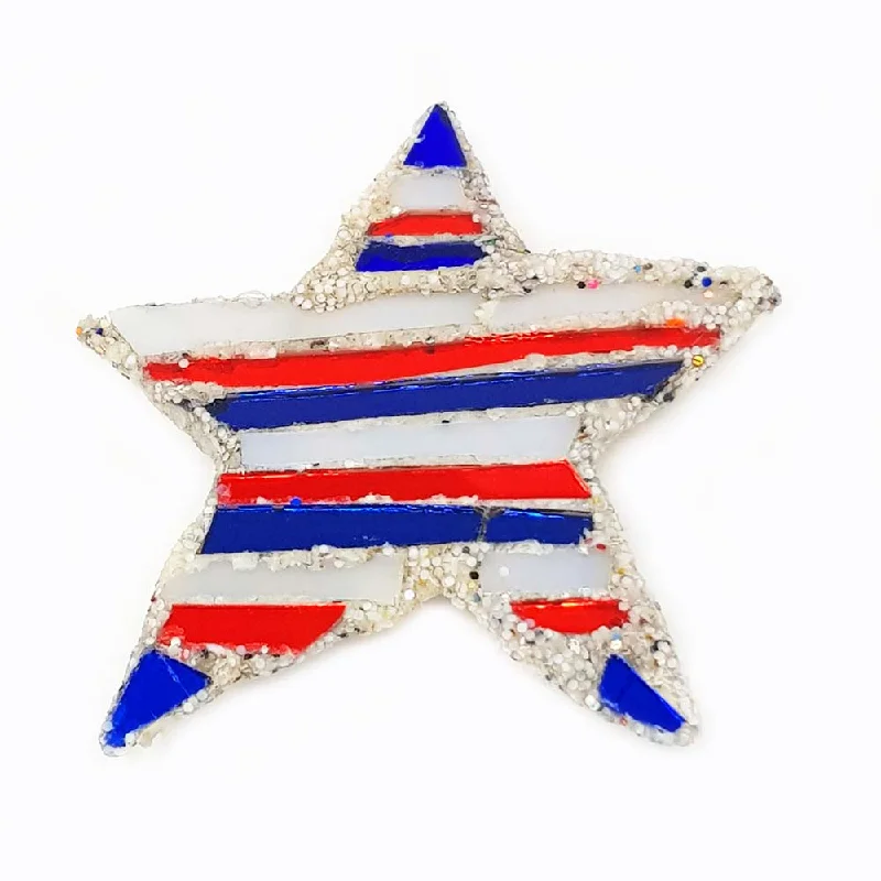 artistic enamel brooches for women-RED, WHITE AND BLUE STAR BROOCH - STAR & STRIPES