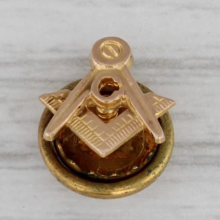 platinum engagement rings with diamonds for women-Vintage Masonic Pin 10k Yellow Gold Square Compass Blue Lodge Lapel