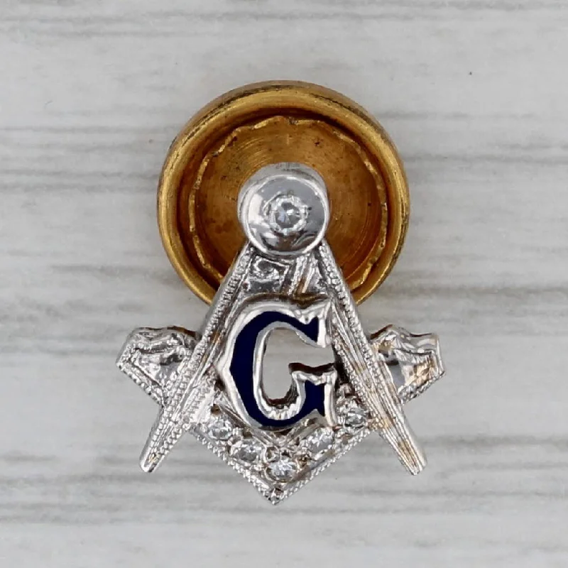 engagement rings with side diamonds for women-Masonic Blue Lodge Square Compass Pin 14k Gold Diamond Signet Lapel