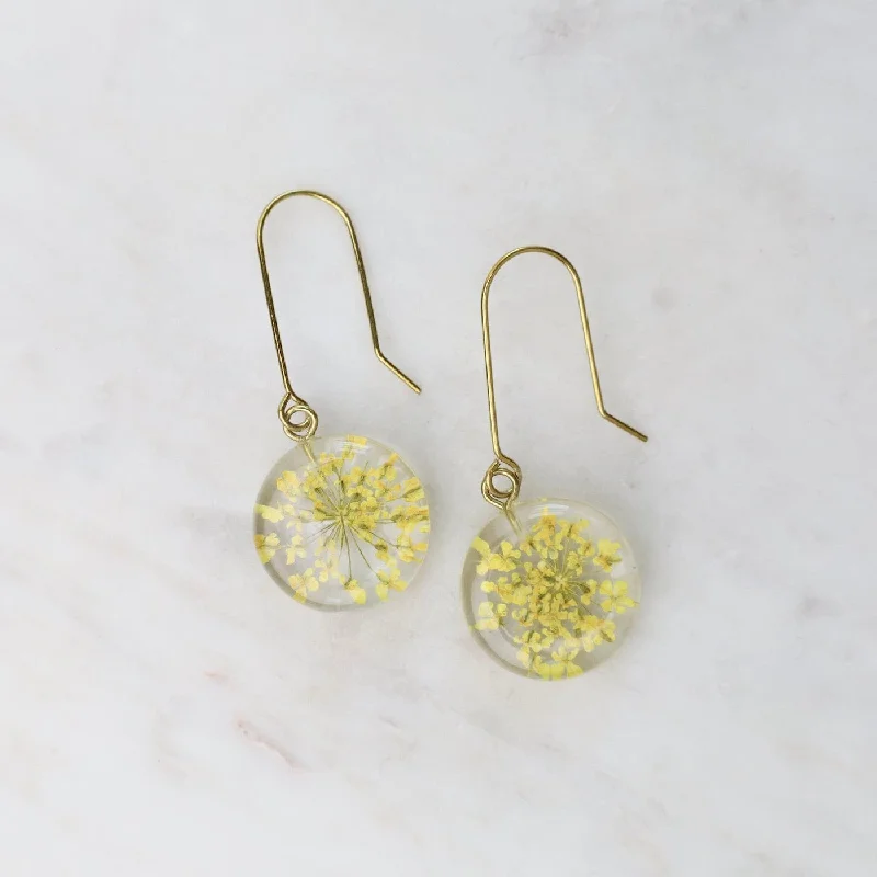 vintage drop earrings for women-Botanical Small Full Moon Yellow Flower Earrings