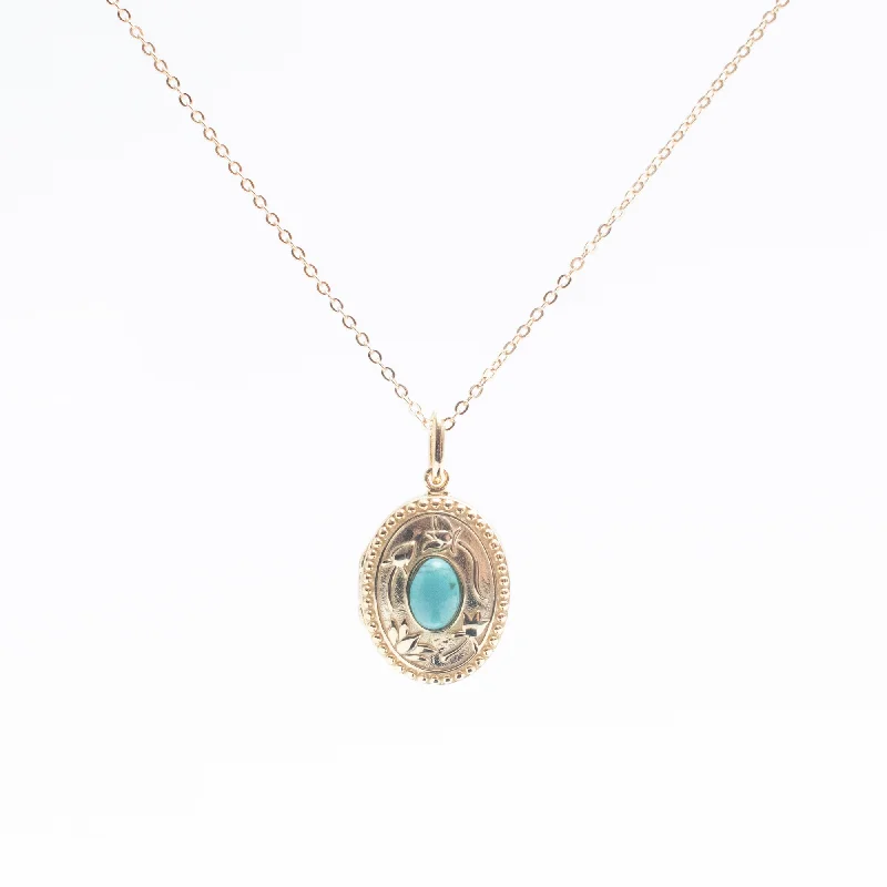 geometric necklaces for women-Gold Vermeil Oval Turquoise Locket