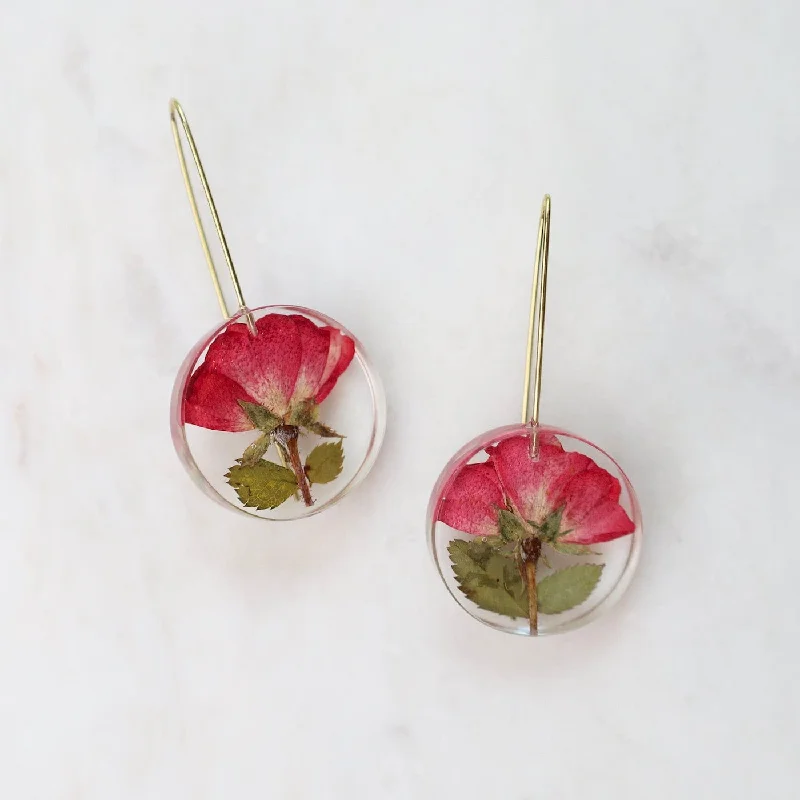 tribal earrings for women-Botanical Full Moon Rose Bud Earrings