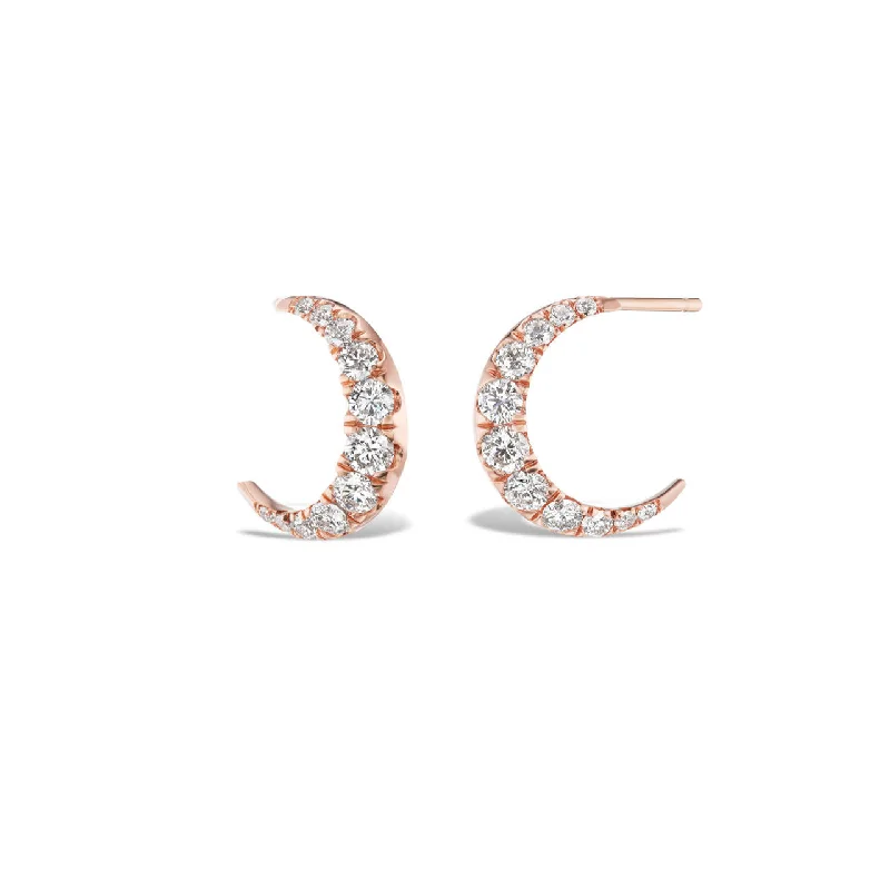 antique earrings for women-SMALL DIAMOND MOON HOOPS