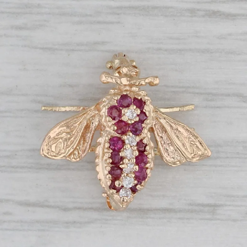 one-of-a-kind engagement rings for women-0.20ctw Ruby Diamond Little Bee Pin 14k Yellow Gold