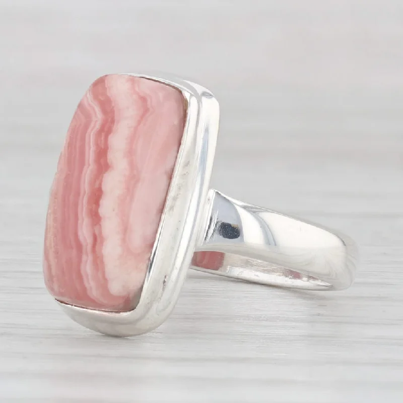 gold engagement rings for women-Rhodochrosite Marbled Red Stone Ring Sterling Silver Size 7