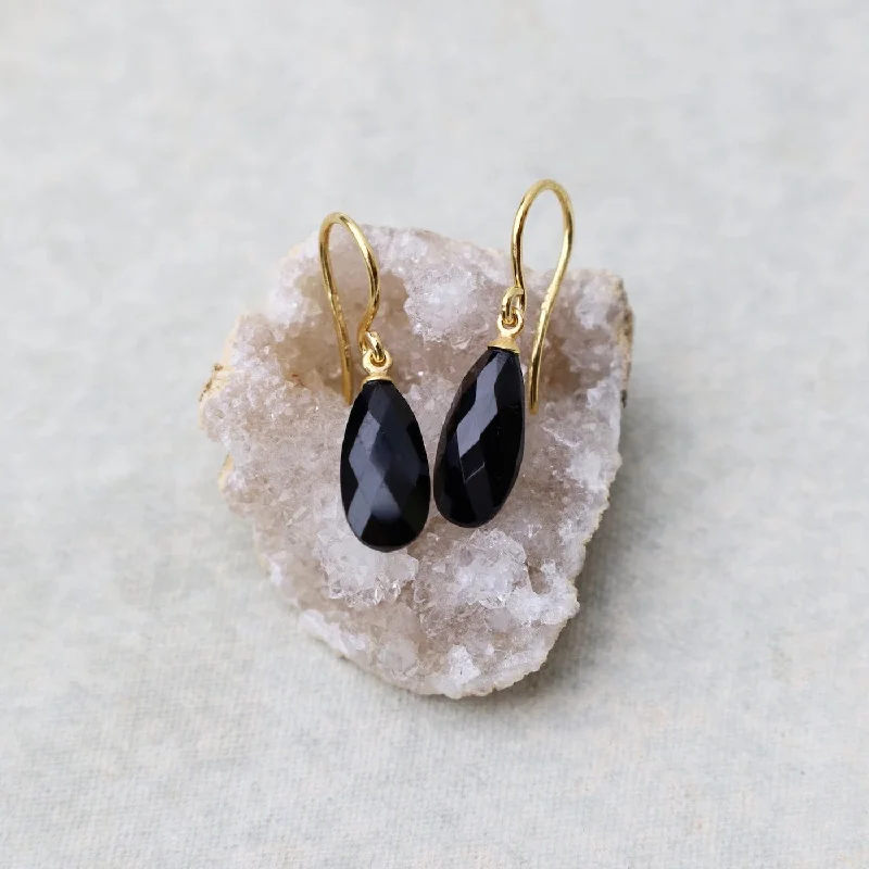 heart earrings for women-Wire Faceted Black Spinel Earrings