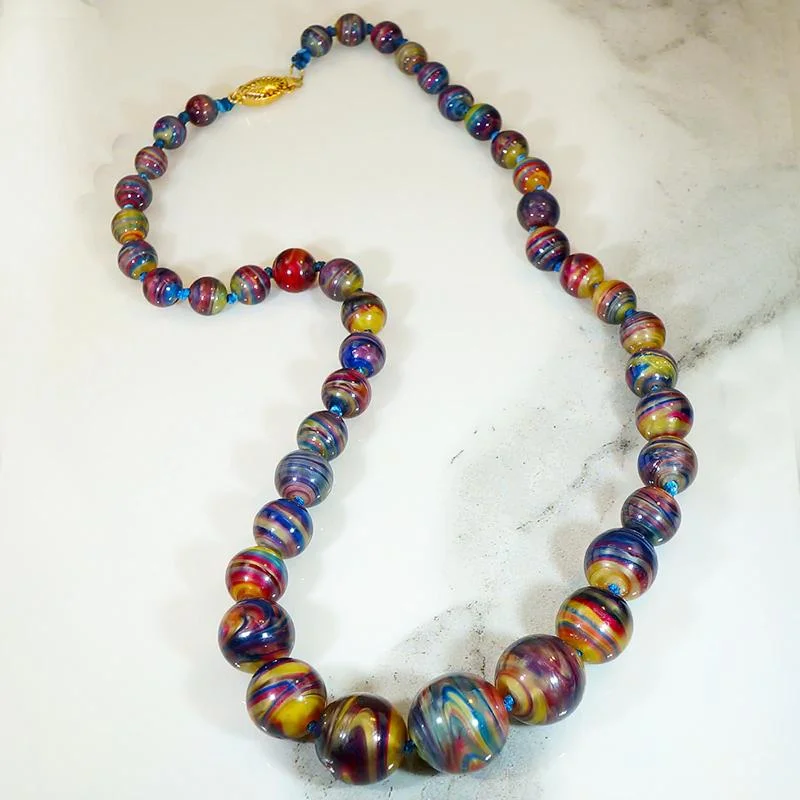 boho chic necklaces for women-Brilliantly Colored Strand of Spun Glass Beads