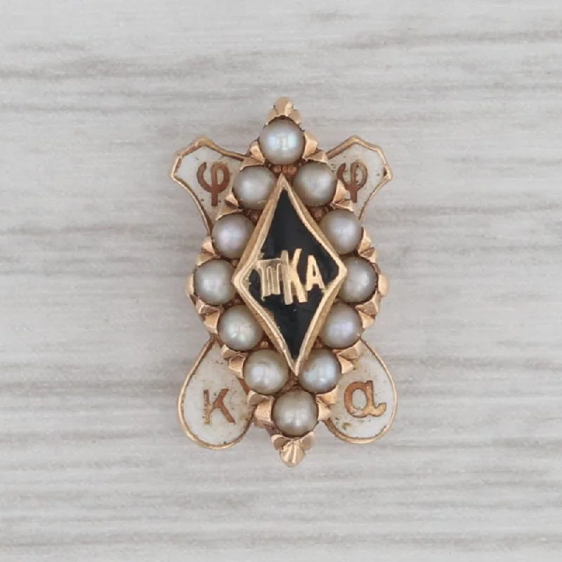 stackable engagement rings for women-Pi Kappa Alpha Vintage Sweetheart Pin 14k Gold Pearl PIKE Fraternity Badge