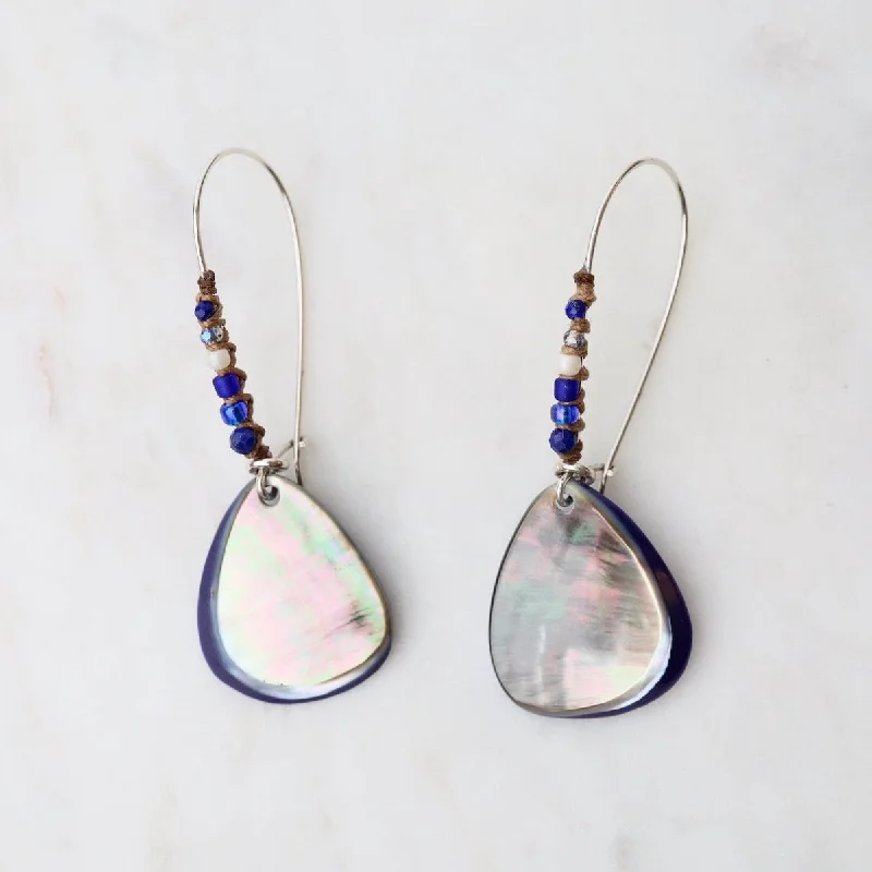 diamond drop earrings for women-Lapis Blacklip Beaded Teardrop Earrings