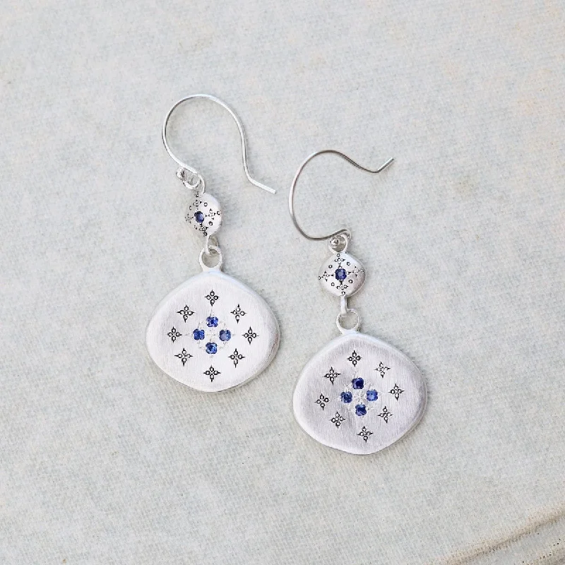 long earrings for women-Silver Lights Earrings with Charms in Blue Sapphire