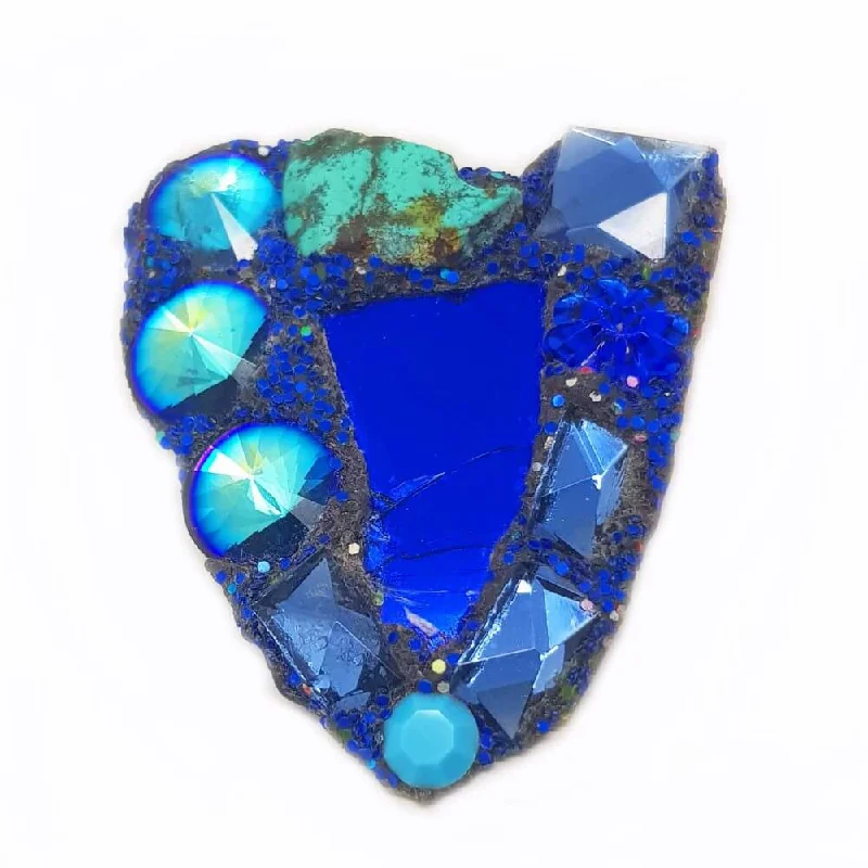 3D brooches for women-BLUE and TURQUOISE HEART BROOCH